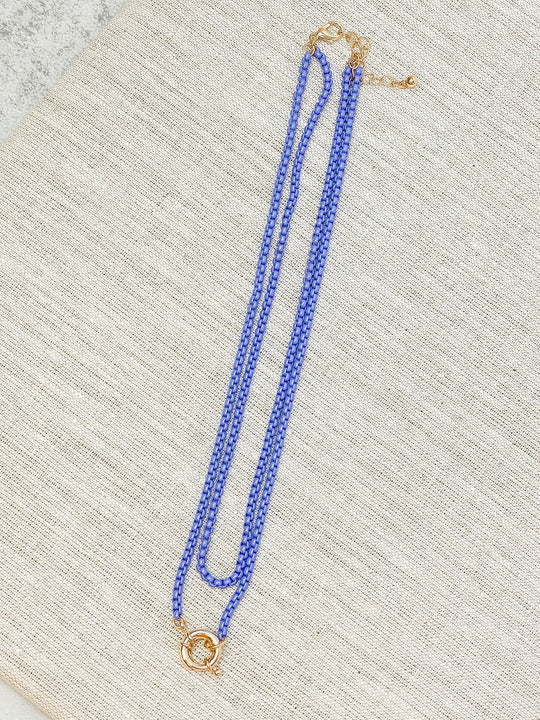 Enamel Box Chain Layered Necklace - Purple