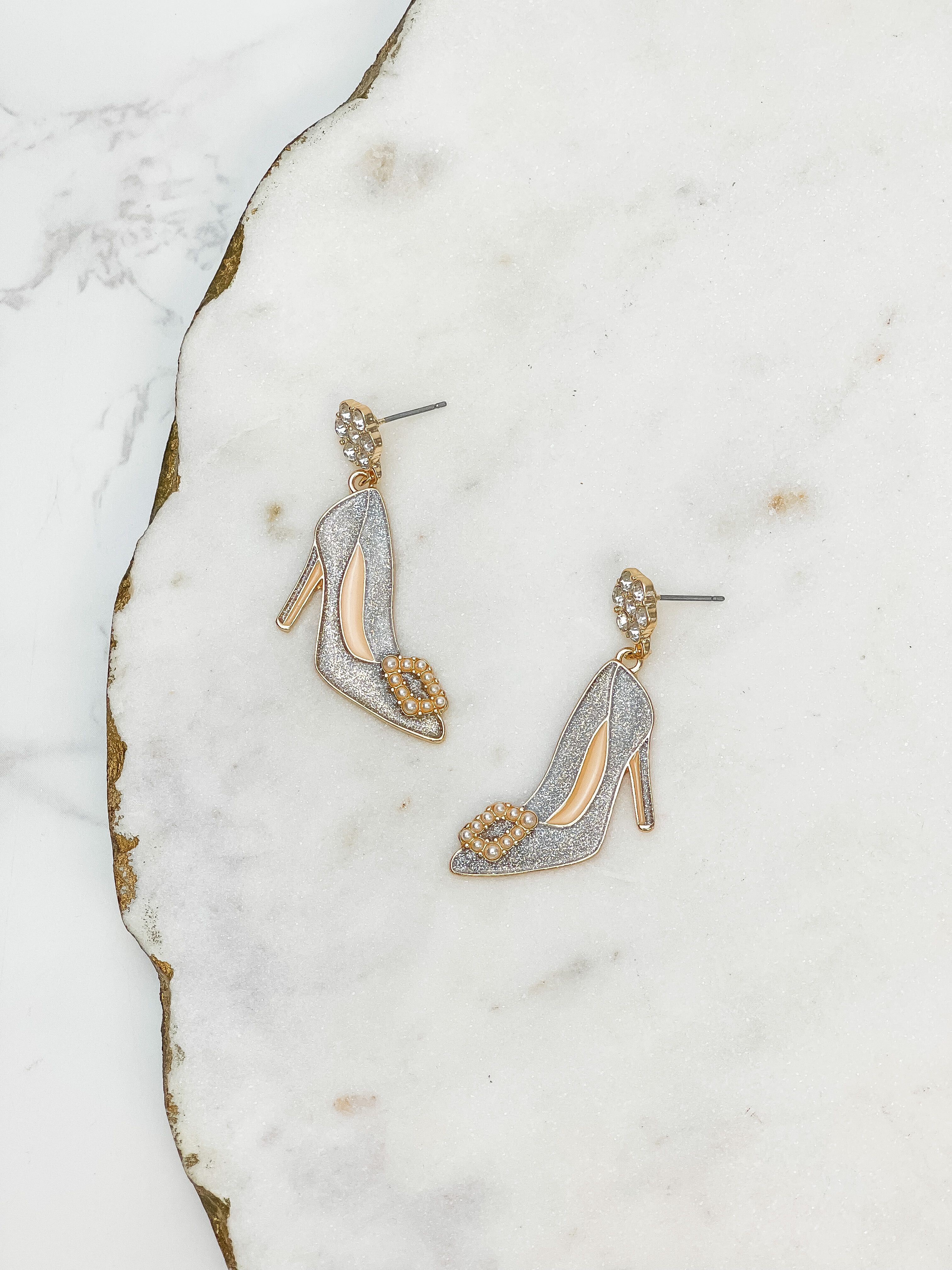 Enamel Stiletto Dangle Earrings - Silver