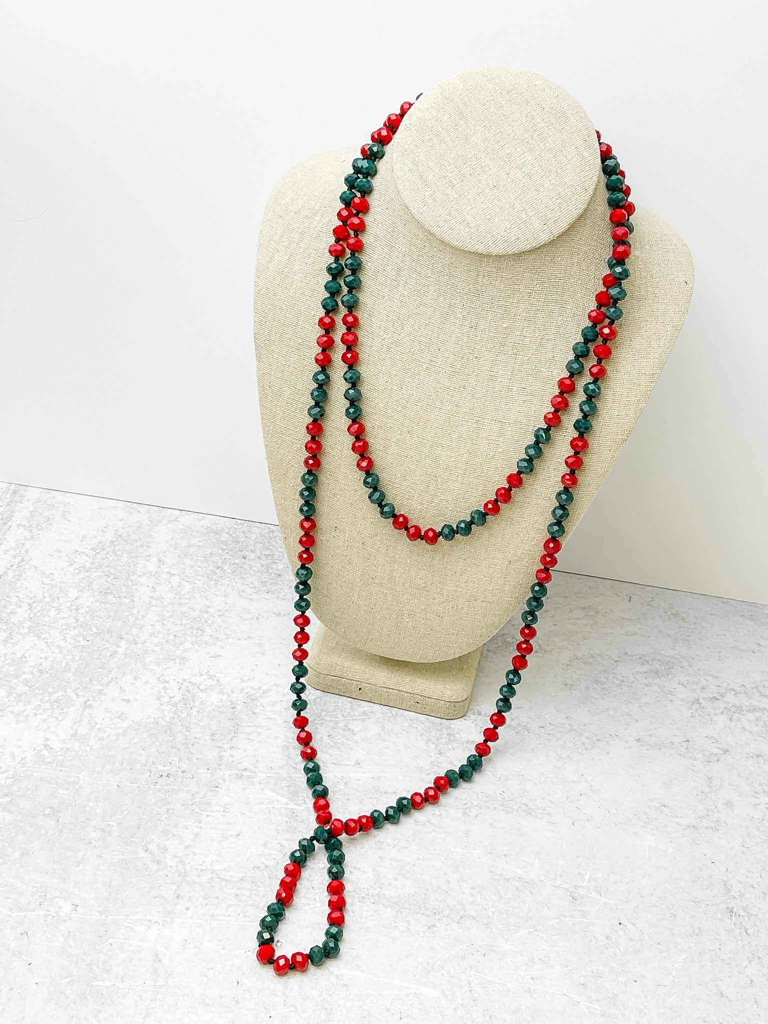 Endless Beaded Long Necklace - Red/Green