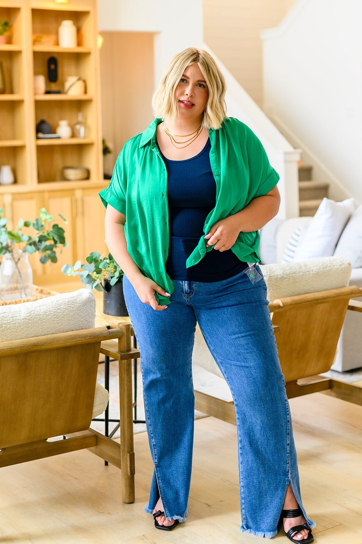 Judy Blue Final Sale: Caitlin High Rise Split Hem Straight Jeans by Judy Blue