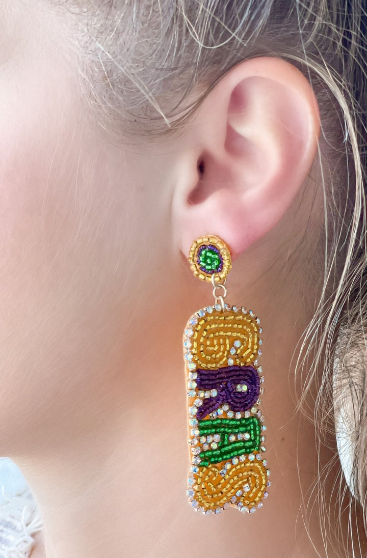 'Mardi Gras' Beaded Dangle Earrings