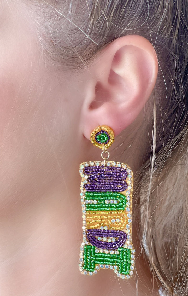 'Mardi Gras' Beaded Dangle Earrings