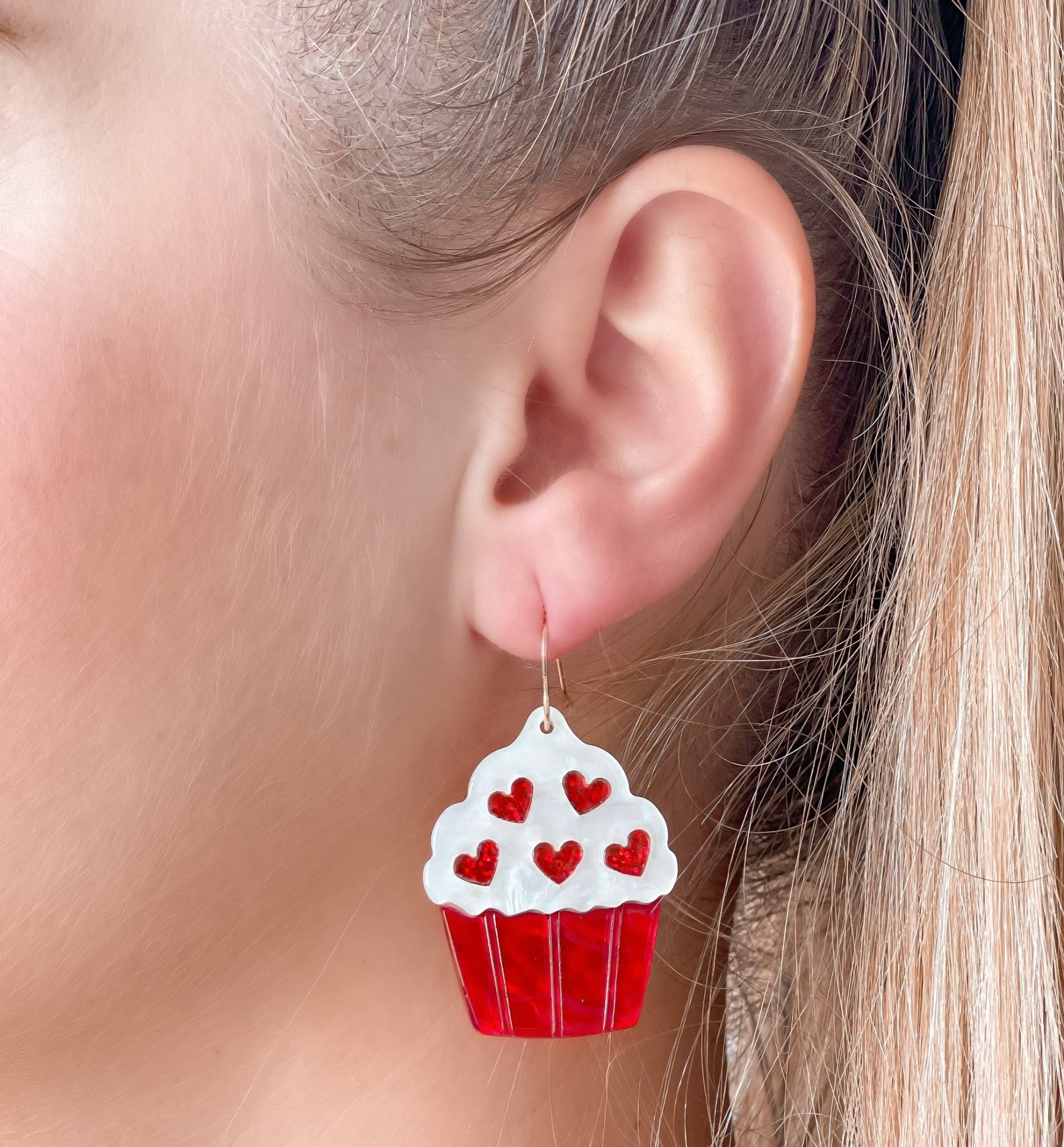 Red Valentine Cupcake Dangle Earrings