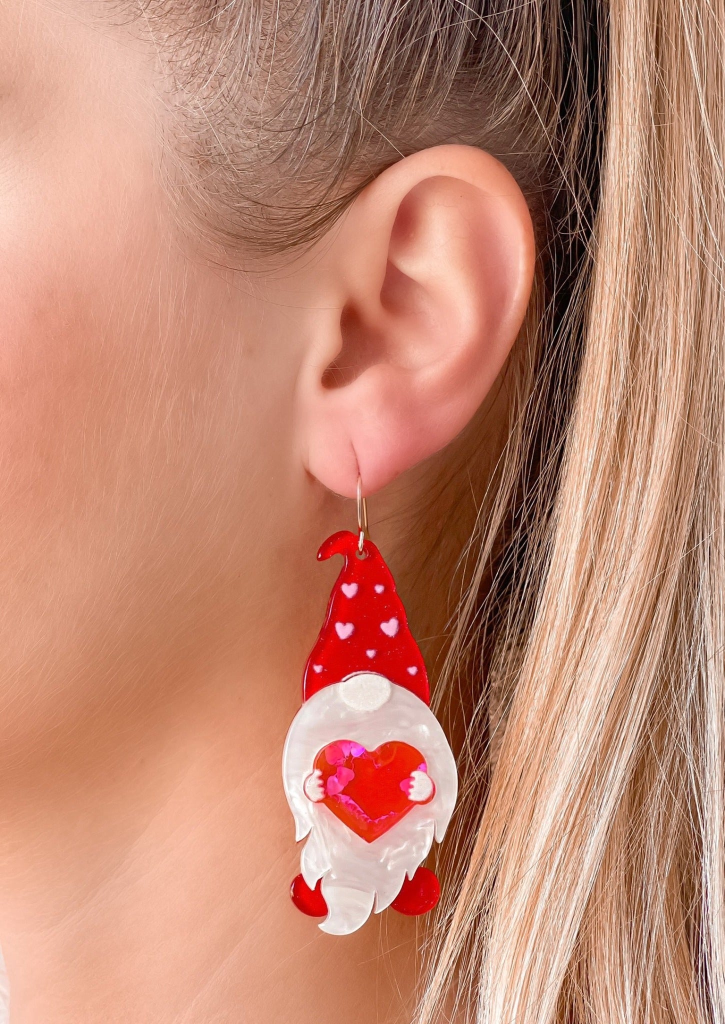 Heart Gnome Dangle Earrings