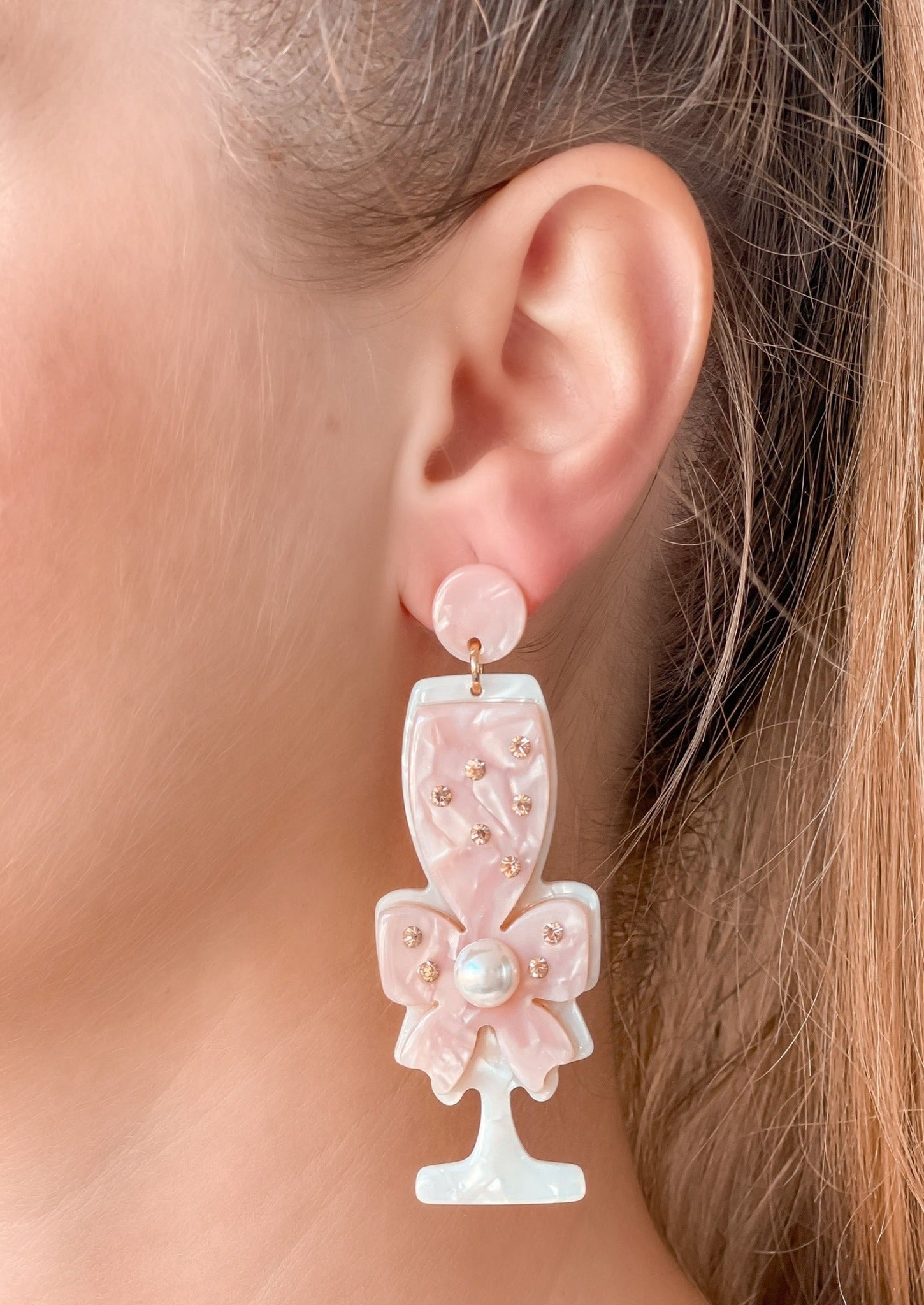 Pearl Champagne Acrylic Dangle Earrings