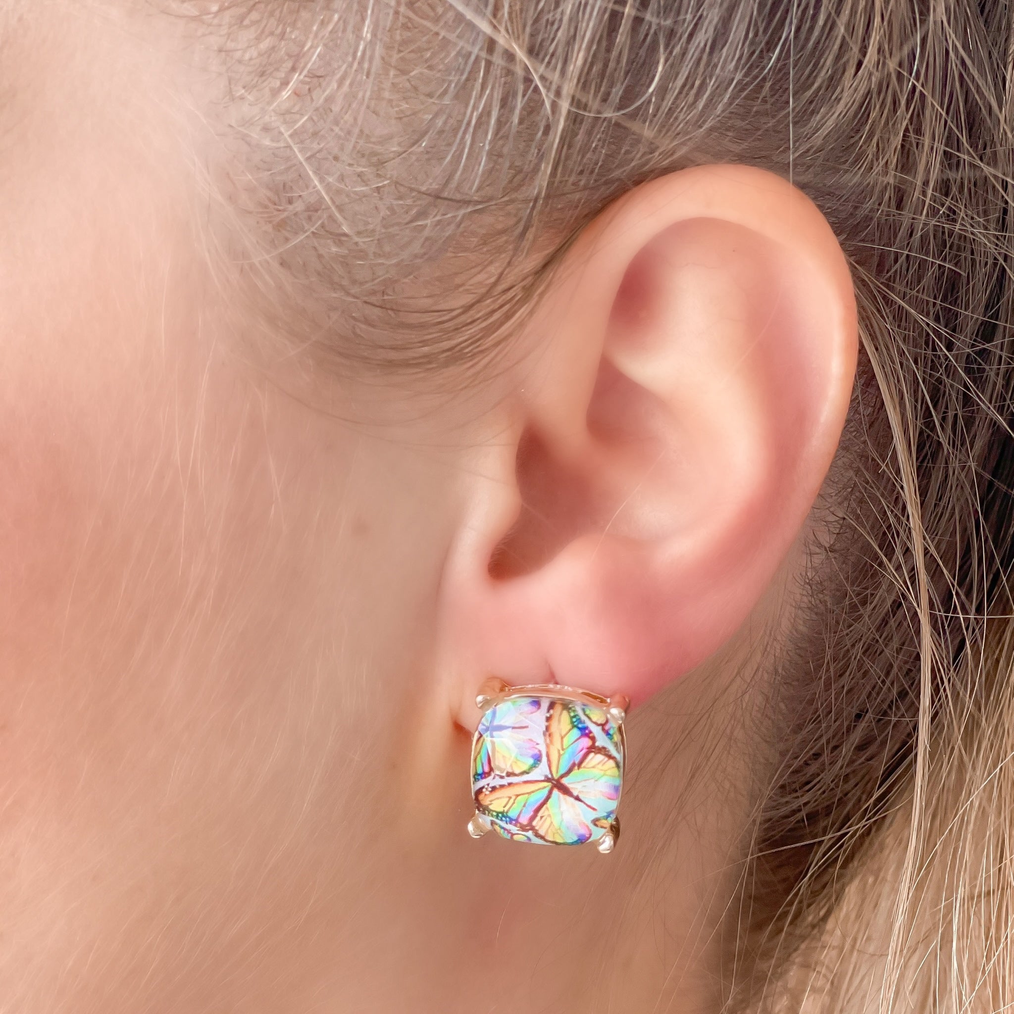 Butterfly Glass Stud Earrings - Multi