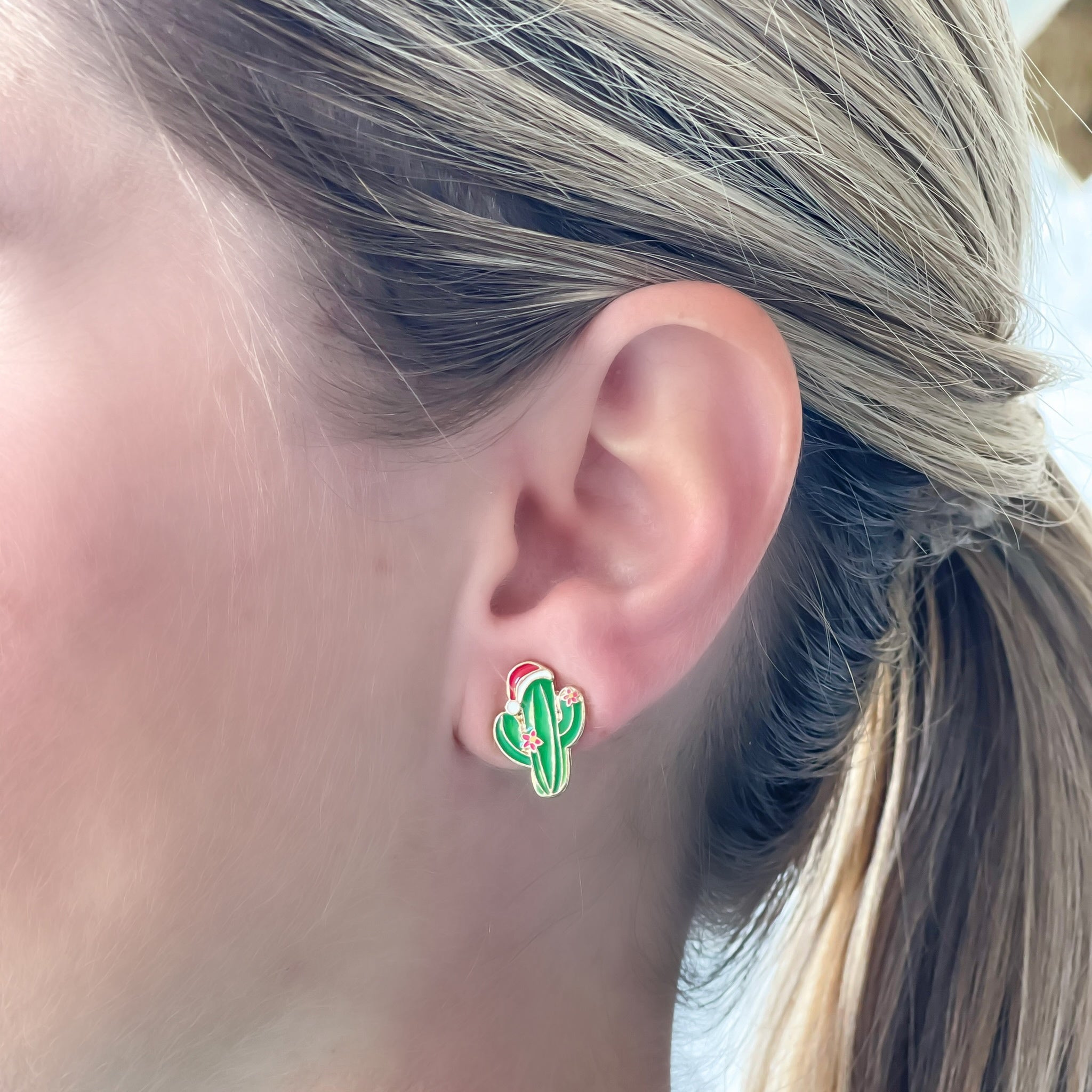 Christmas Cactus Signature Enamel Stud Earrings