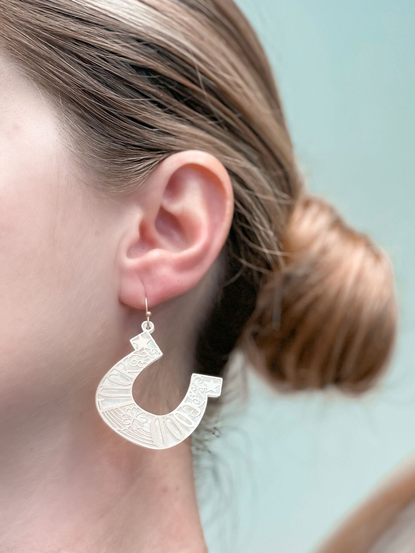 'Good Luck' Cutout Horseshoe Dangle Earrings