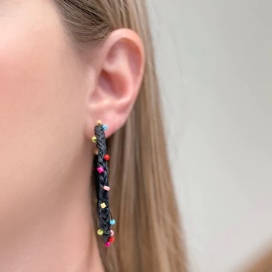 Rainbow Beaded Hoop Earrings - Black