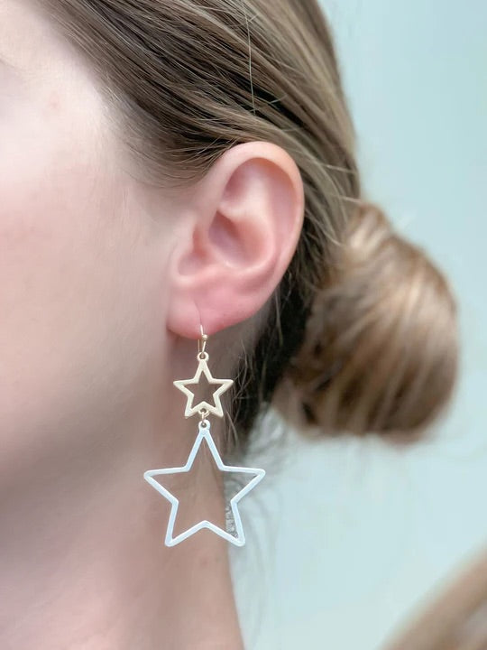Two-Tone Linked Star Dangle Earrings