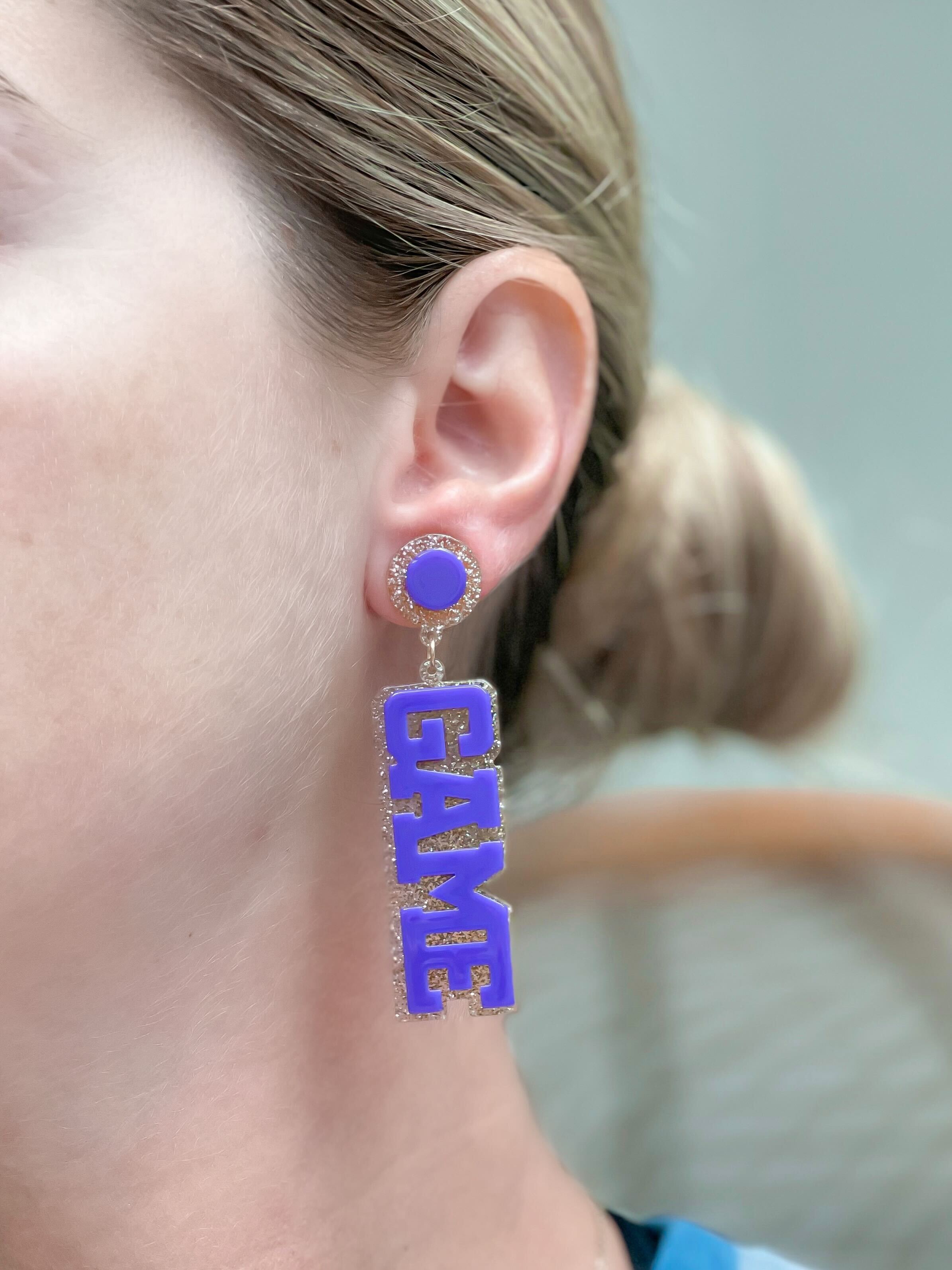 'Game Day' Statement Dangle Earrings - Gold & Purple