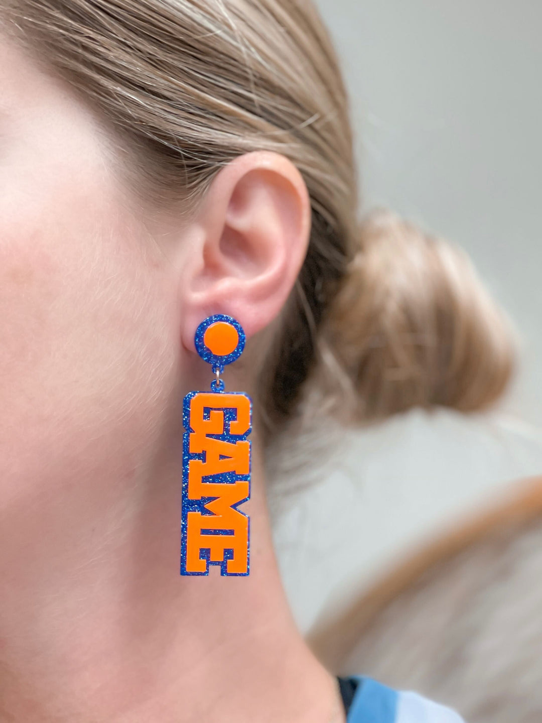 'Game Day' Statement Dangle Earrings - Blue & Orange