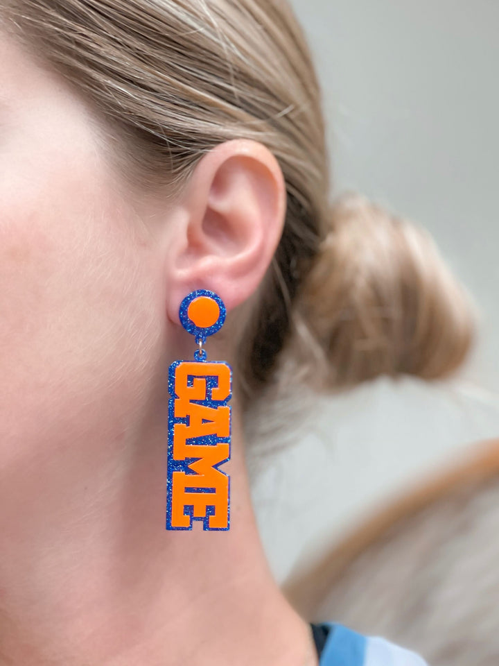 'Game Day' Statement Dangle Earrings - Blue & Orange