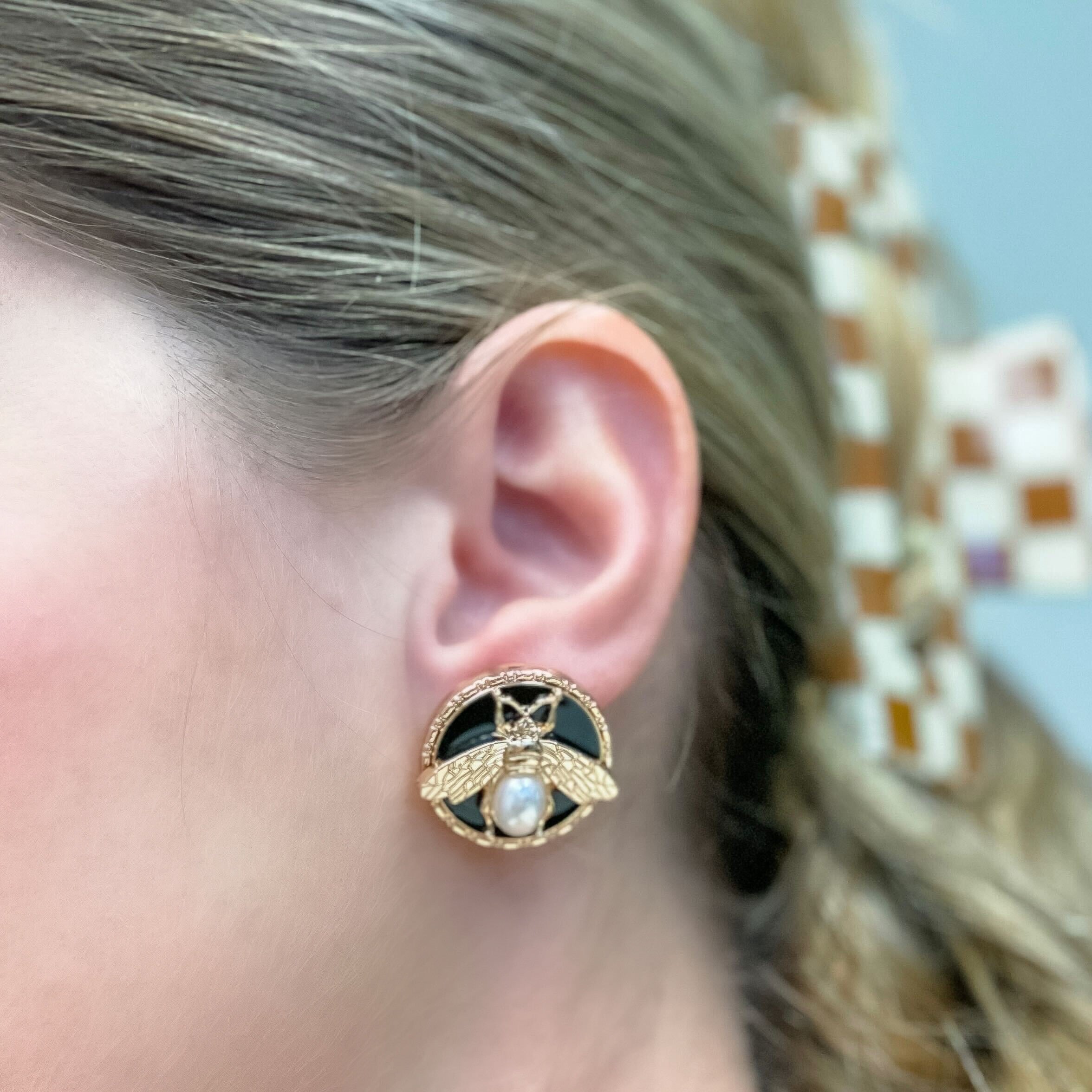 Pearl Bee Medallion Post Earrings