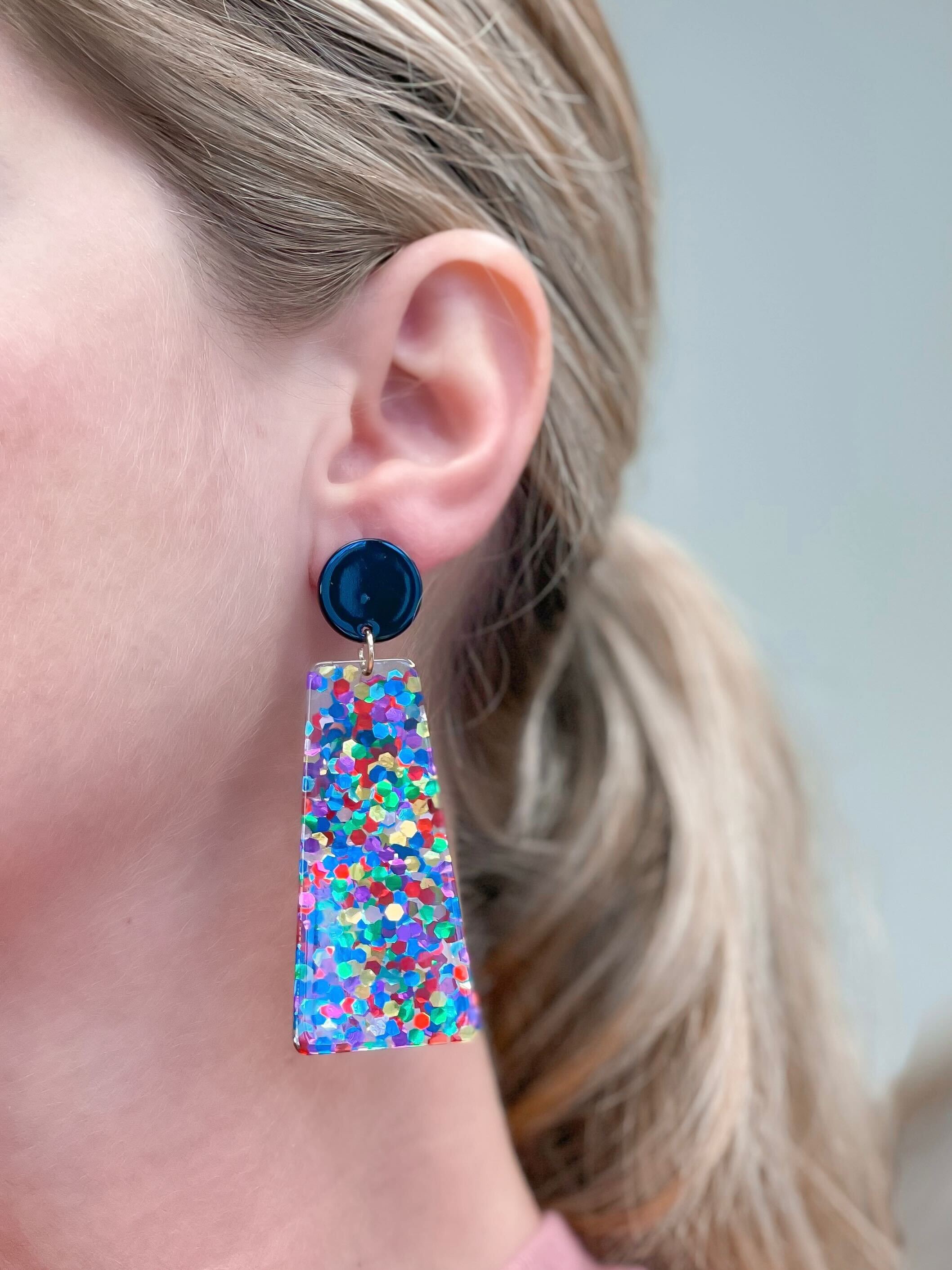 Rainbow Confetti Geometric Dangle Earrings