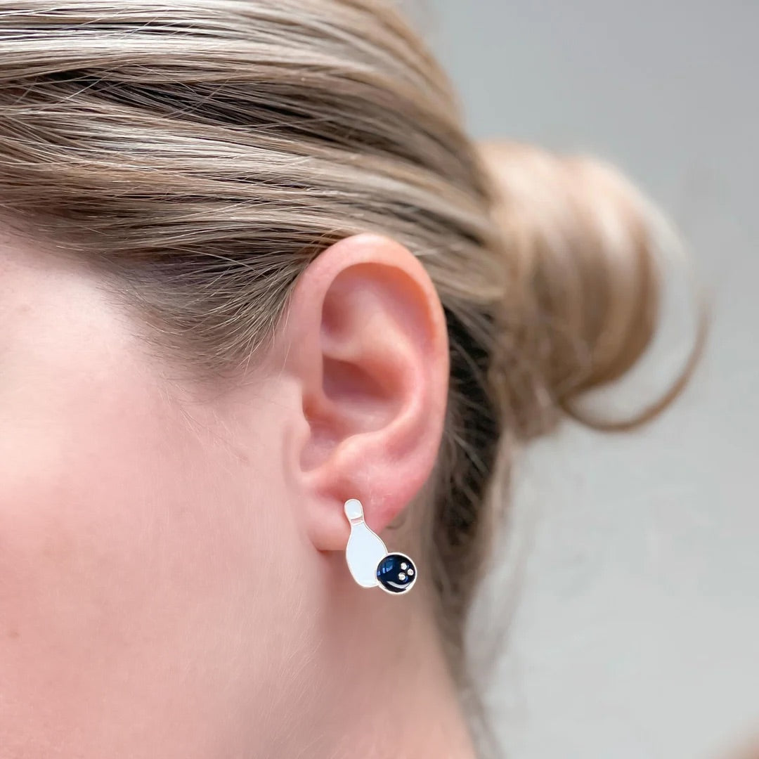 Bowling Ball & Pin Enamel Stud Earrings