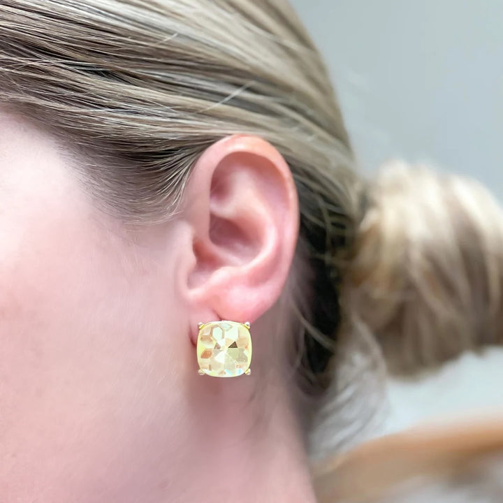 Iridescent Glass Crystal Stud Earrings - Yellow