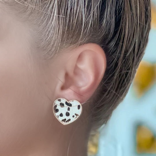 Spotted Heart Textured Stud Earrings - White
