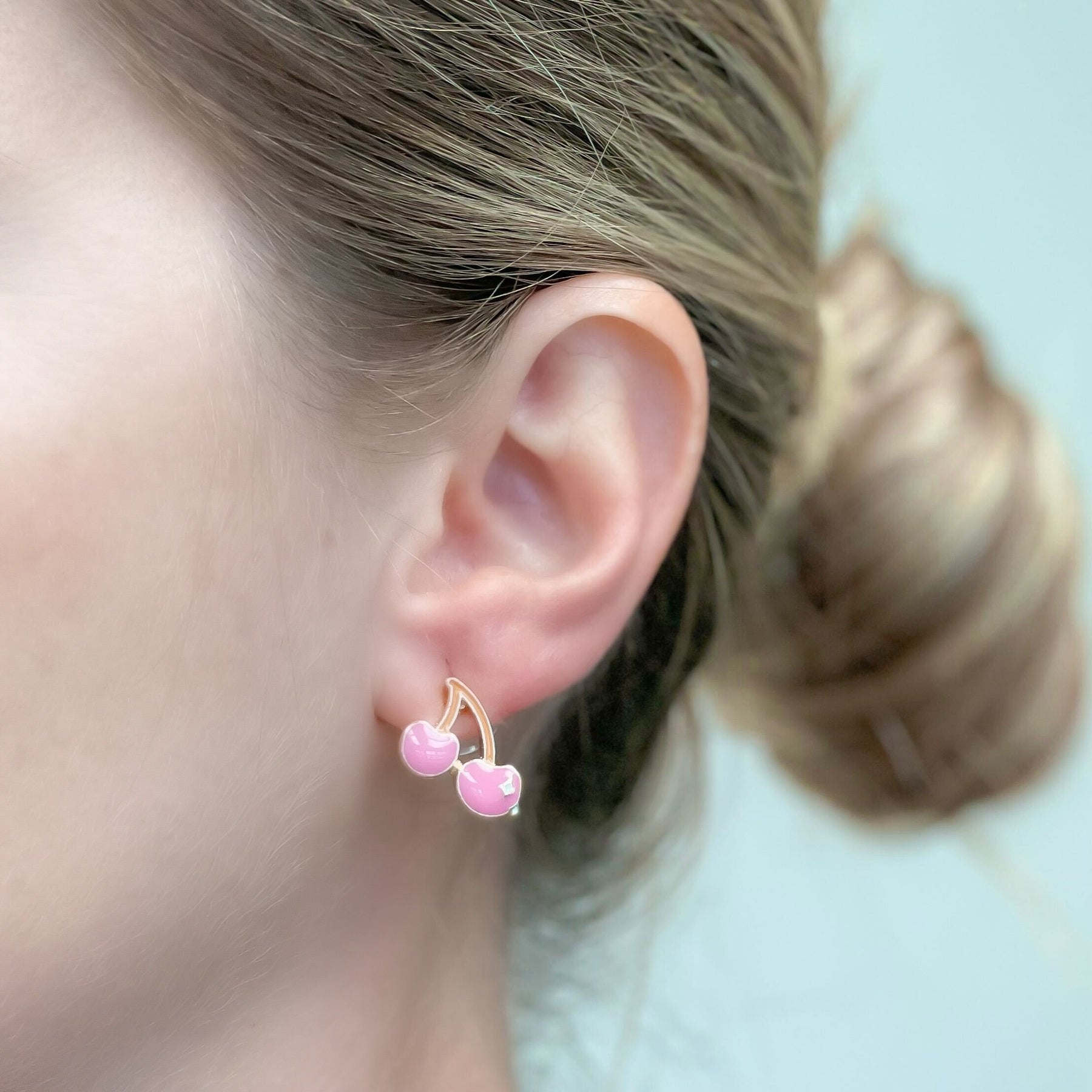 Pink Cherries Signature Enamel Stud Earrings