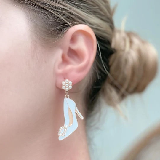 Enamel Stiletto Dangle Earrings - White