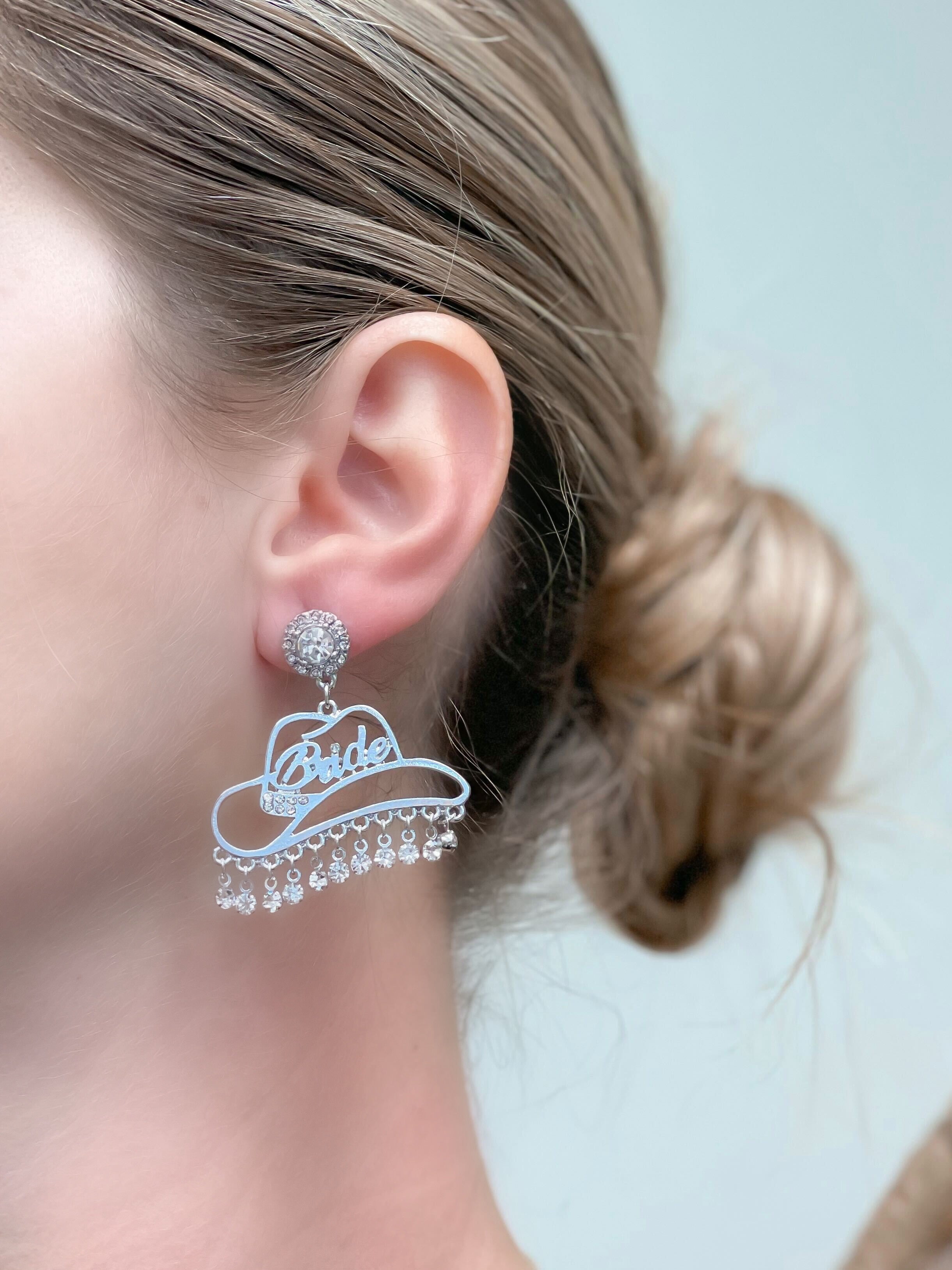 Cowgirl Bride Crystal Dangle Earrings - Silver