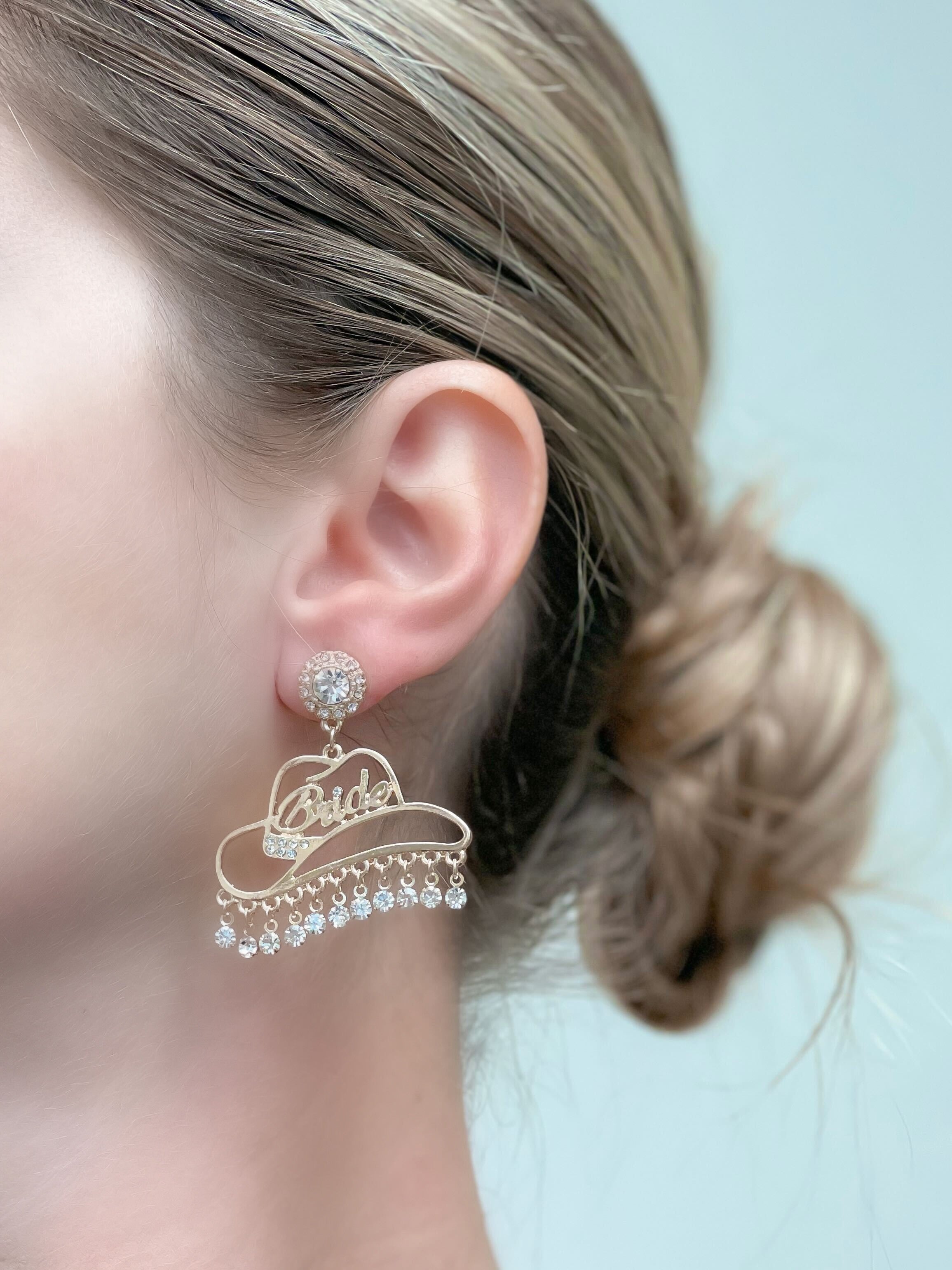 Cowgirl Bride Crystal Dangle Earrings - Gold