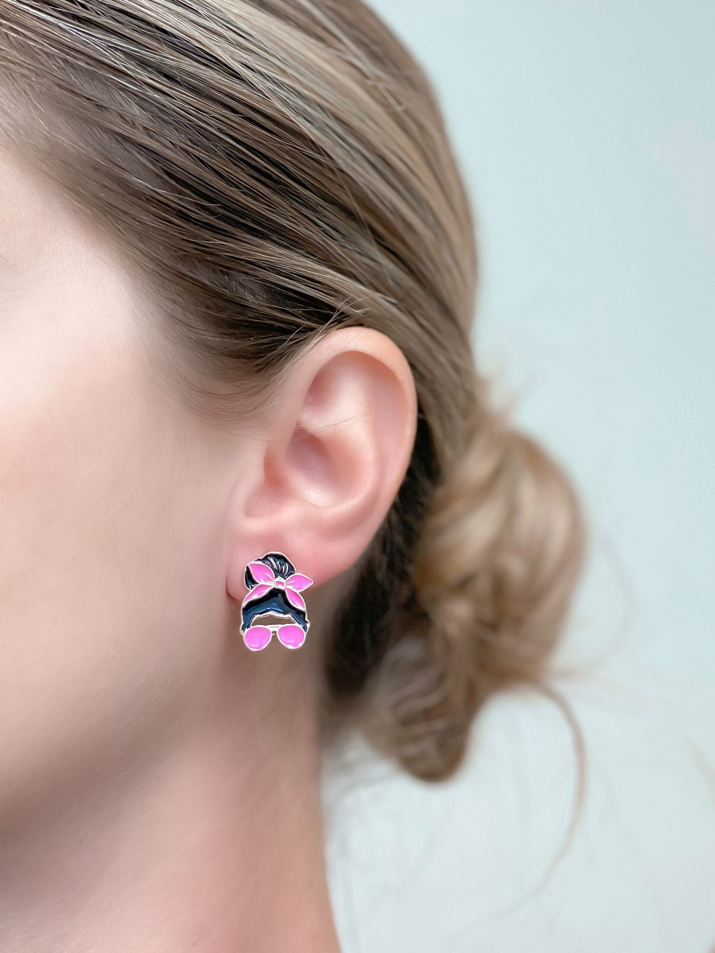 Messy Bun Enamel Stud Earrings - Pink