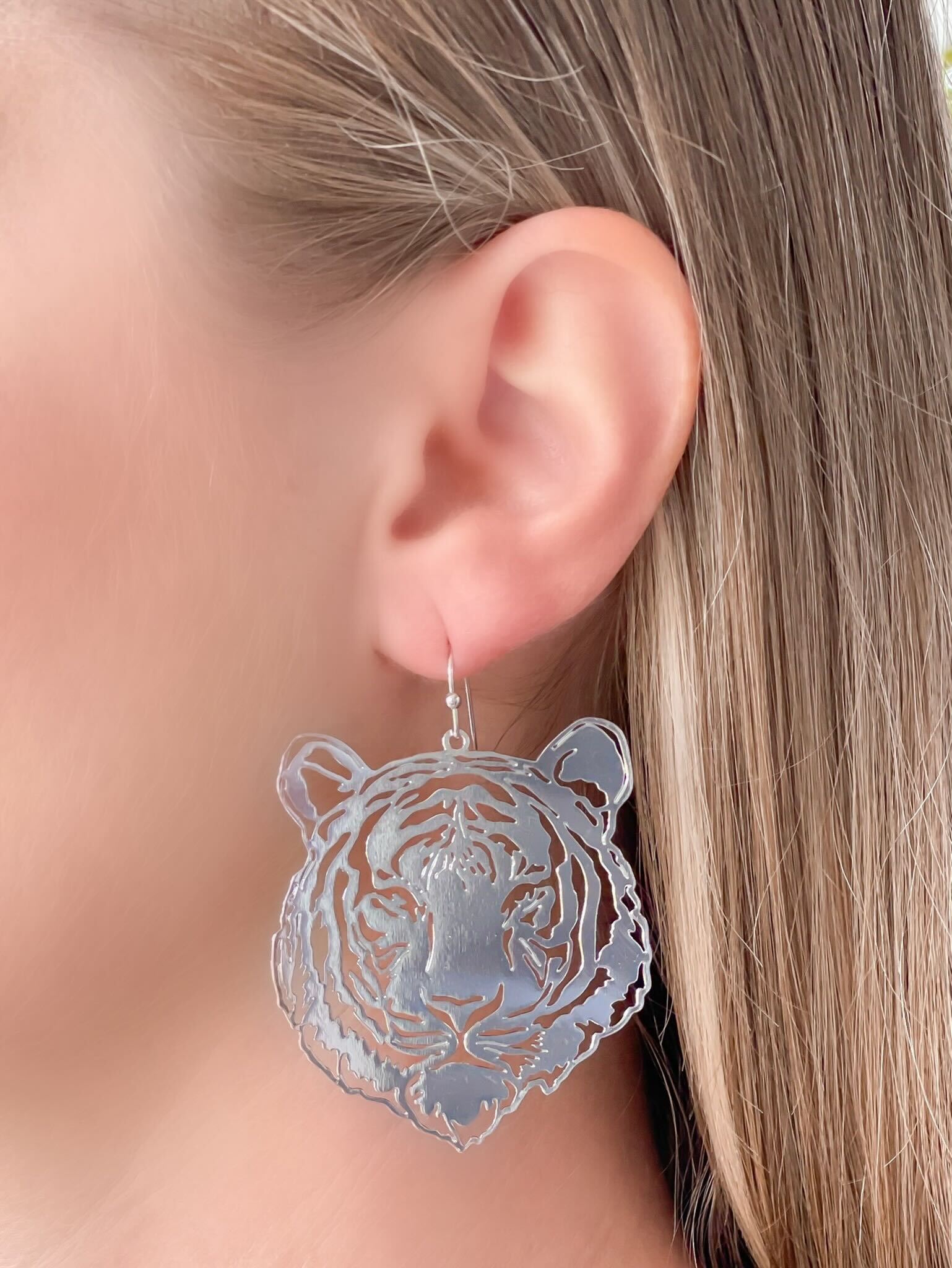 Filigree Tiger Dangle Earrings - Silver