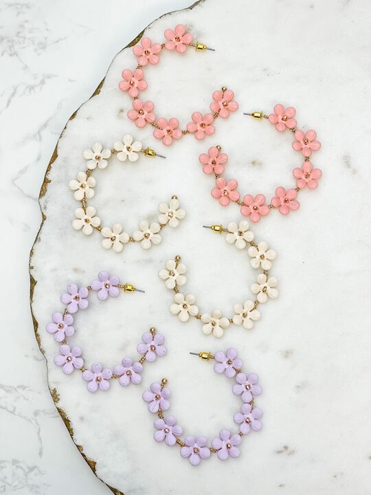 Matte Flower Hoop Earrings - Lavender