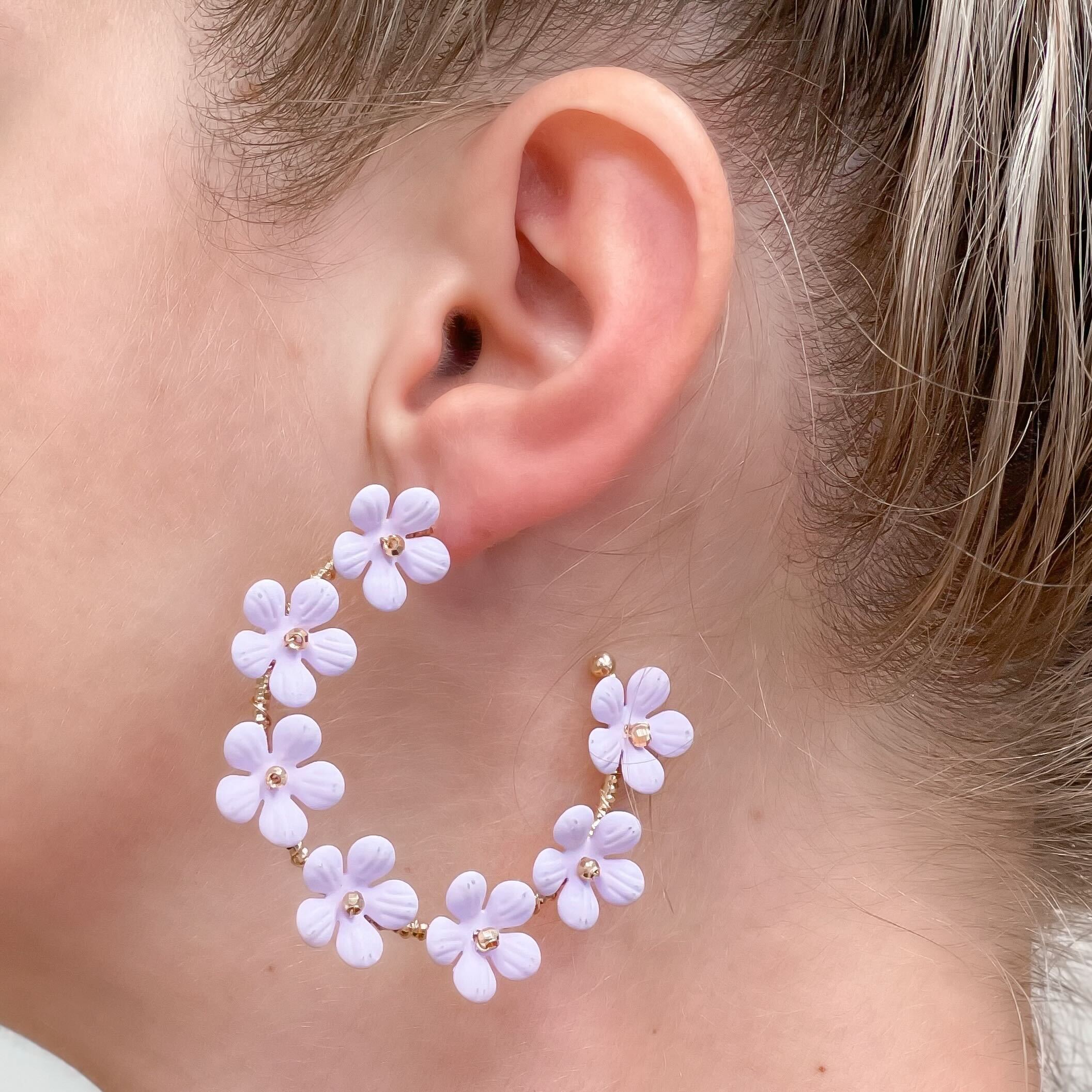 Matte Flower Hoop Earrings - Lavender