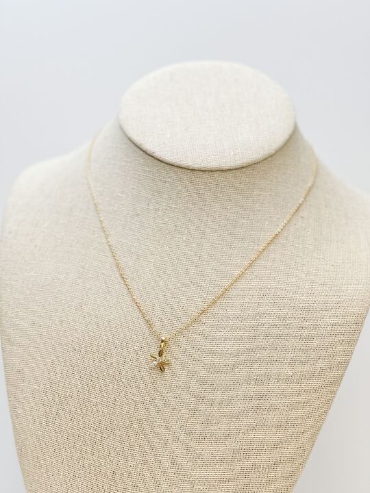Cubic Zirconia Petite Flower Pendant Necklace - Gold