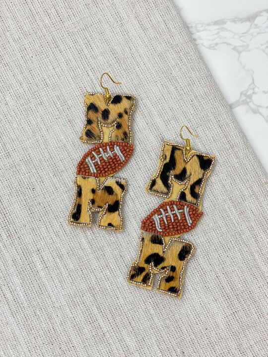 Leopard 'Mom' Football Beaded Dangle Earrings