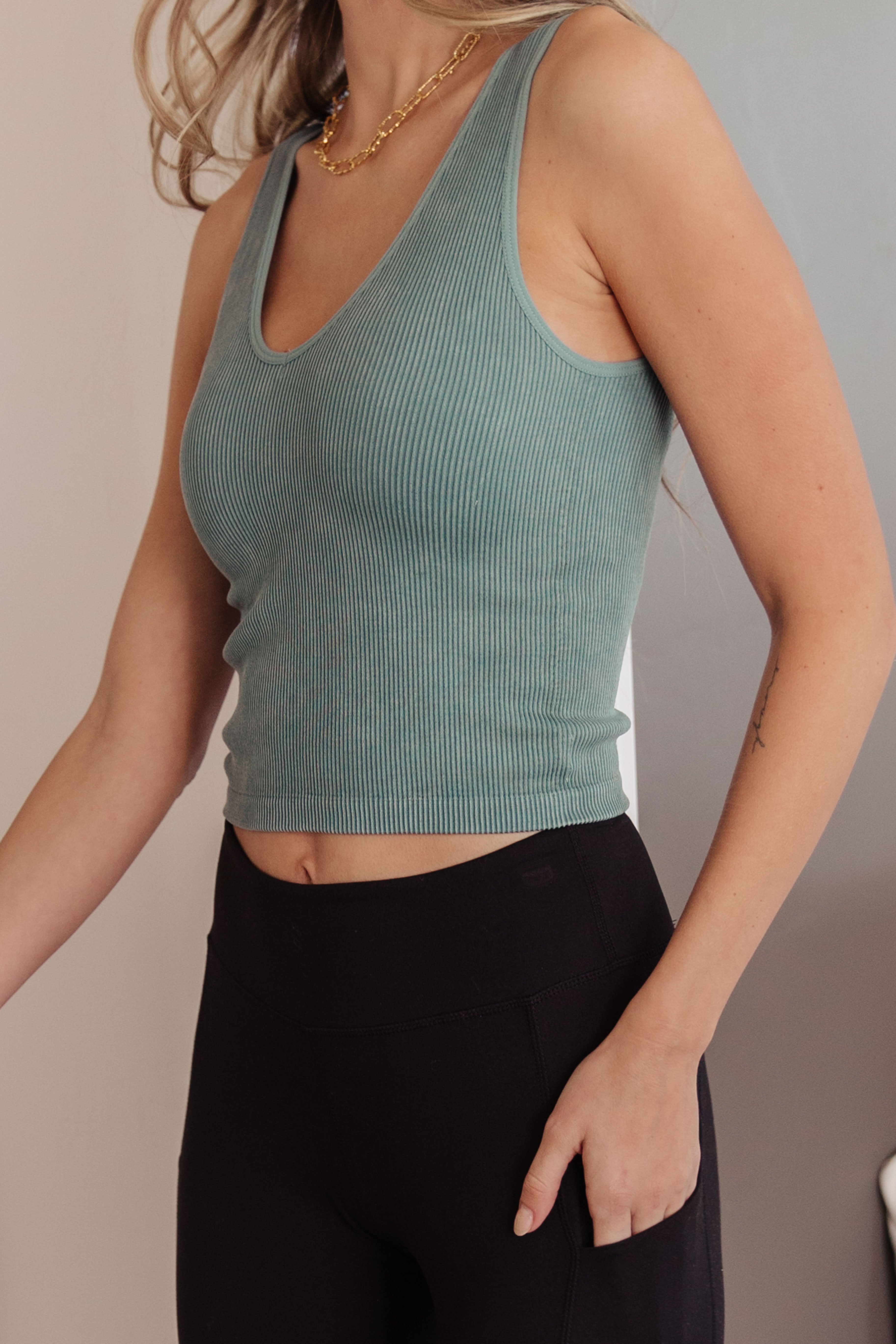 Fundamentals Ribbed Seamless Reversible Tank in Vintage Blue - 2/15