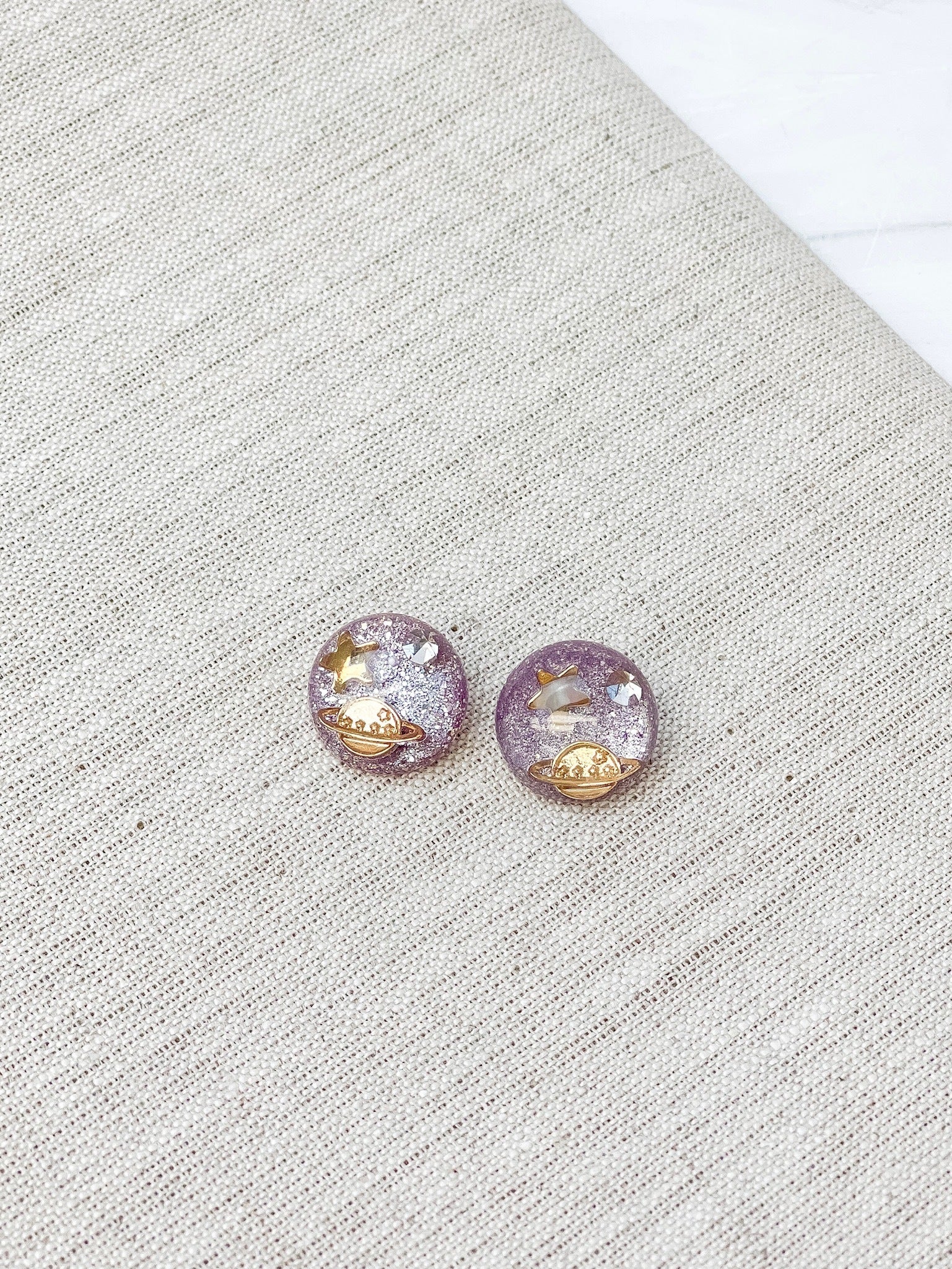 Galaxy Resin Stud Earrings - Purple