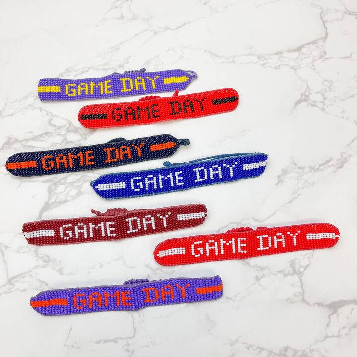 'Game Day' Beaded Adjustable Bracelet - Purple & Orange