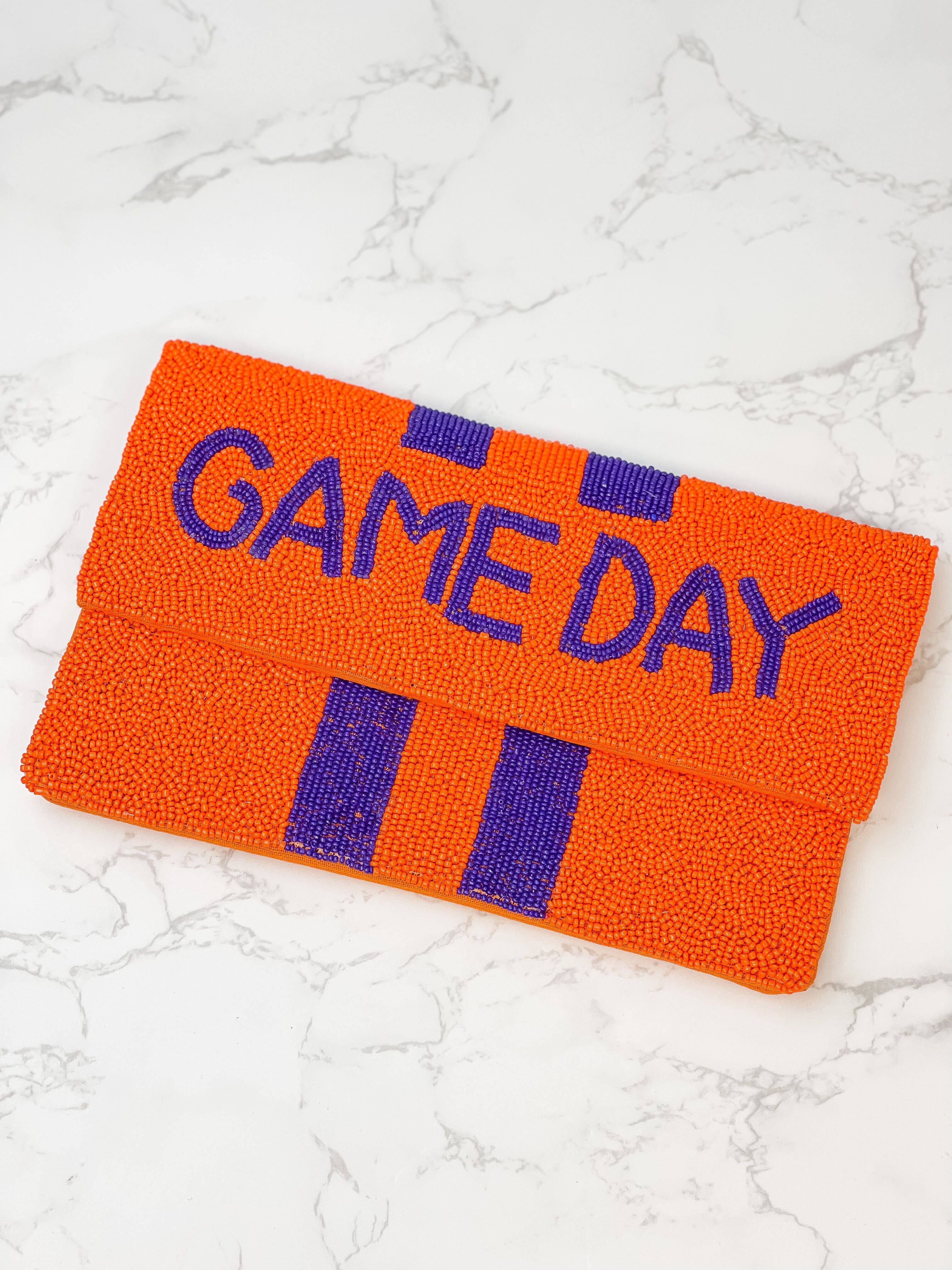 'Game Day' Beaded Clutch & Convertible Crossbody - Orange & Purple