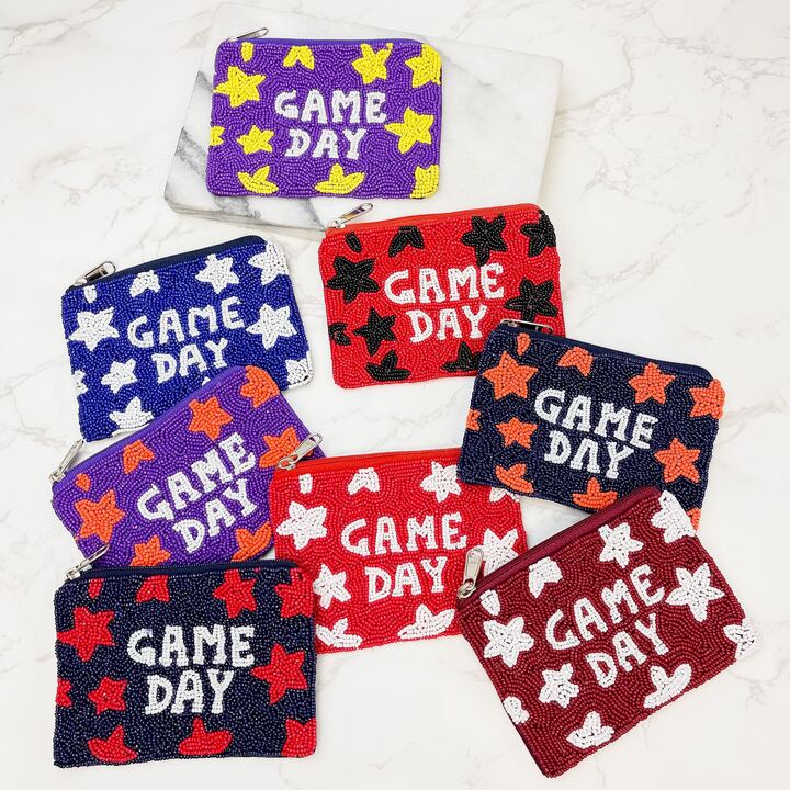 Star 'Game Day' Beaded Zip Pouch - Maroon & White
