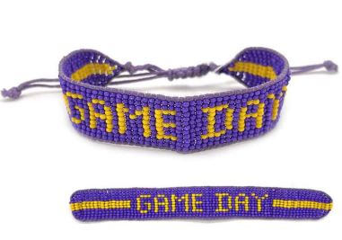 'Game Day' Beaded Adjustable Bracelet - Purple & Yellow
