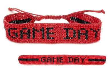 'Game Day' Beaded Adjustable Bracelet - Red & Black