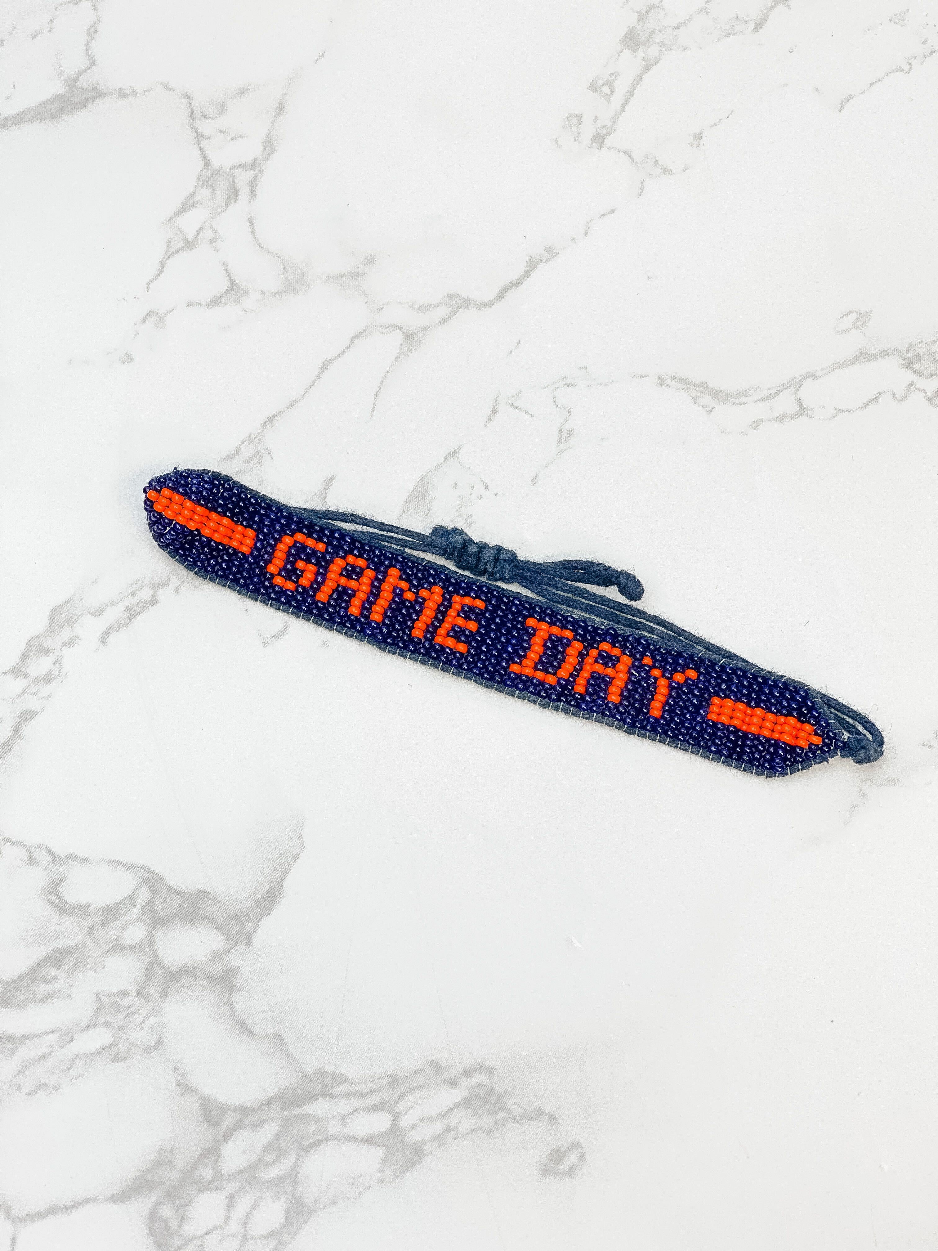 'Game Day' Beaded Adjustable Bracelet - Navy & Orange