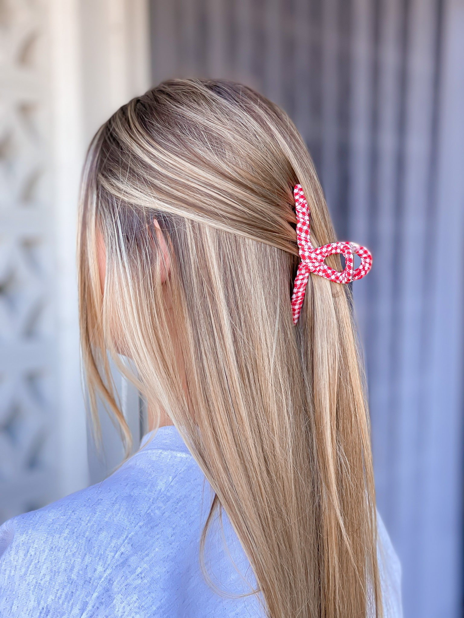 Gingham Claw Hair Clip - Red