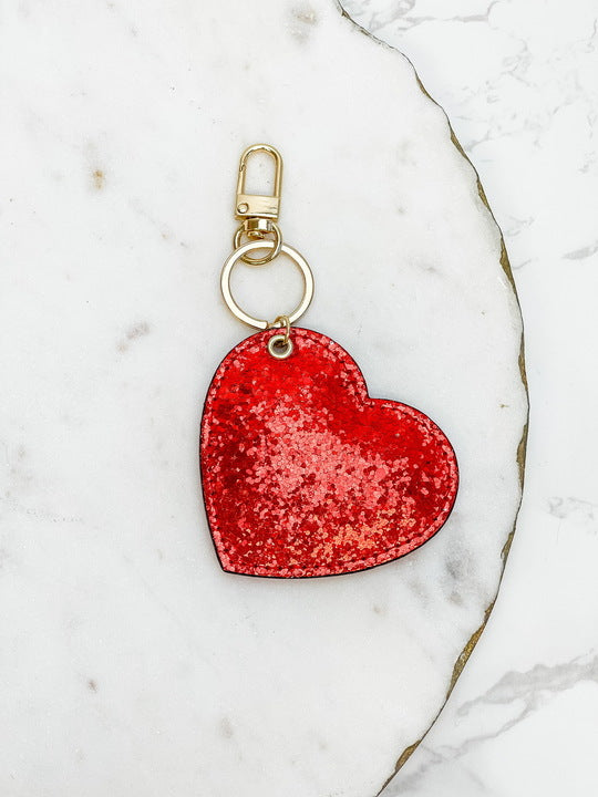 Glitter Heart Key Chain - Red