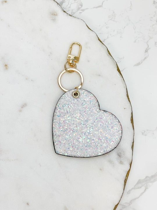 Glitter Heart Key Chain - White