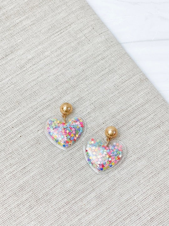 Glitter Shaker Heart Dangle Earrings - Gold