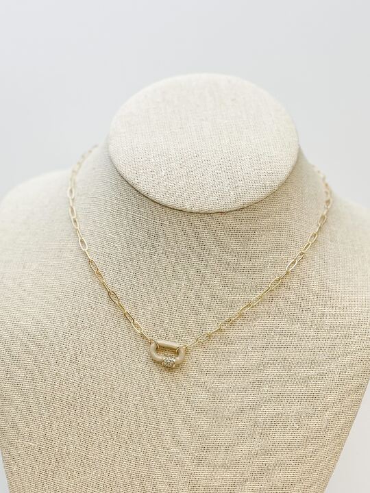 Glitzy Locked Link Pendant Necklace - Grey