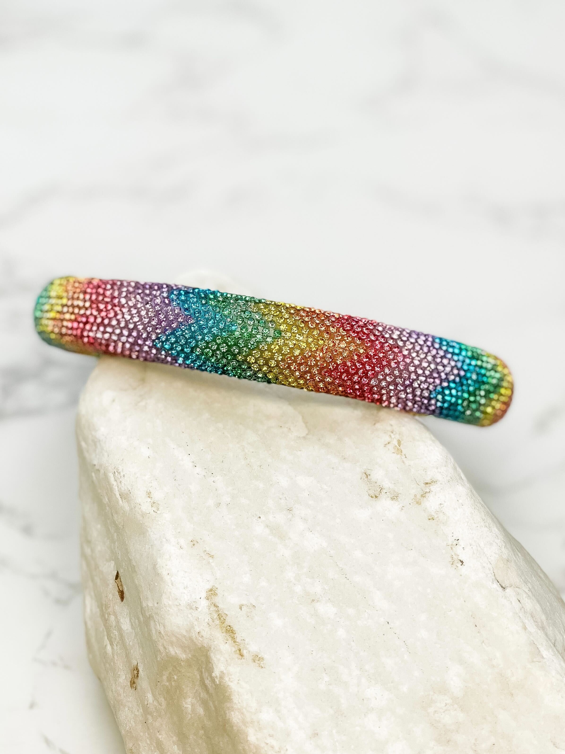 Glitzy Rhinestone Padded Headband - Rainbow