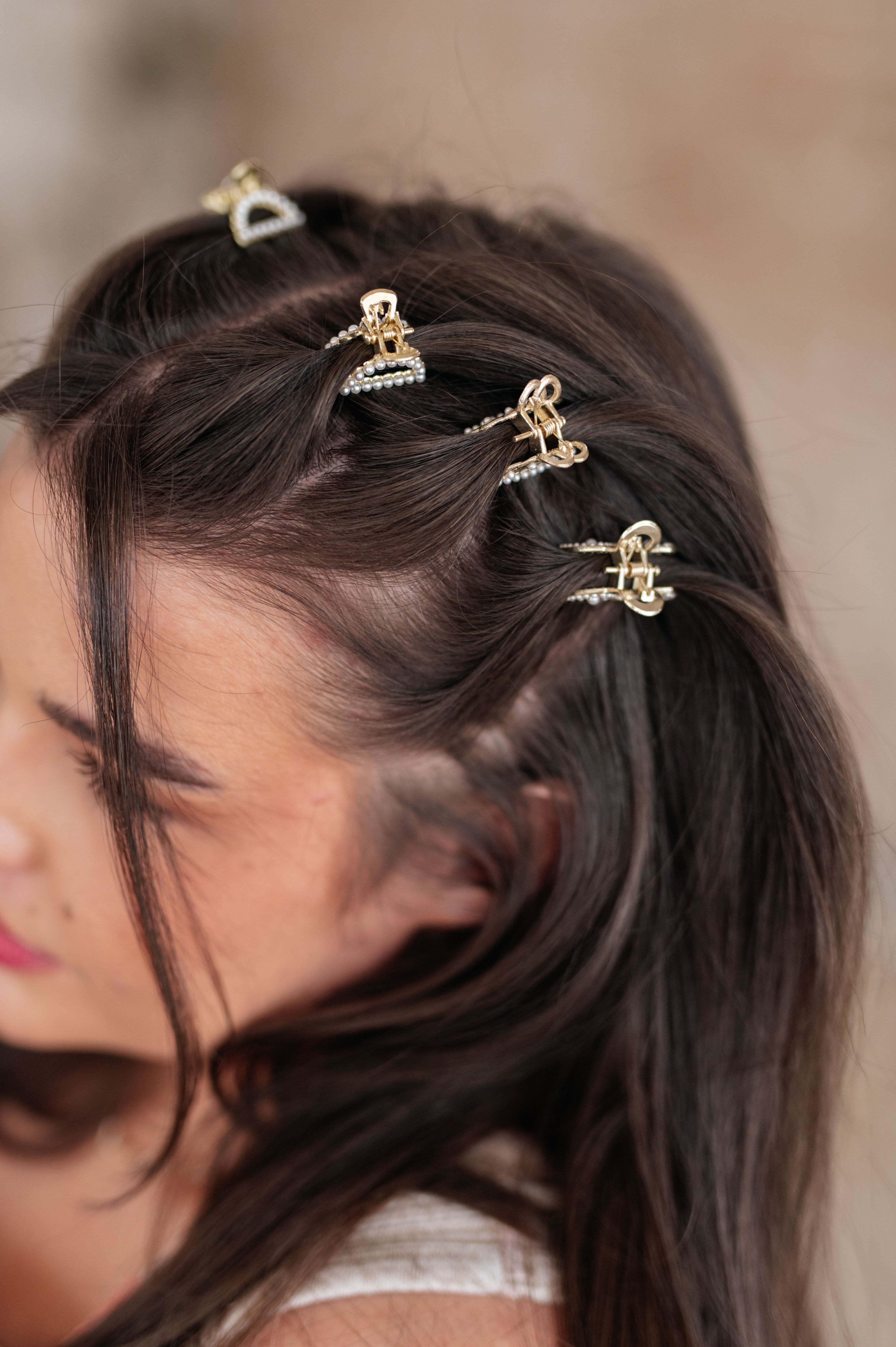 Gold & Pearl Mini Hair Clips Set of Three - 5/13