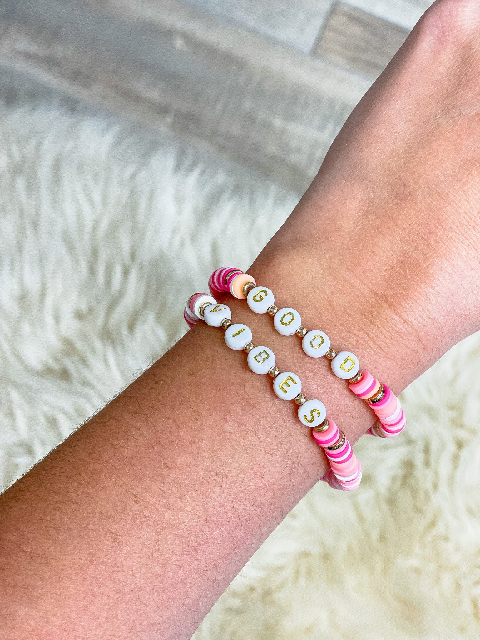 'Good Vibes' Stretch Bracelet Set - Pink Multi