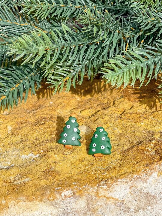 Green Christmas Tree Clay Stud Earrings