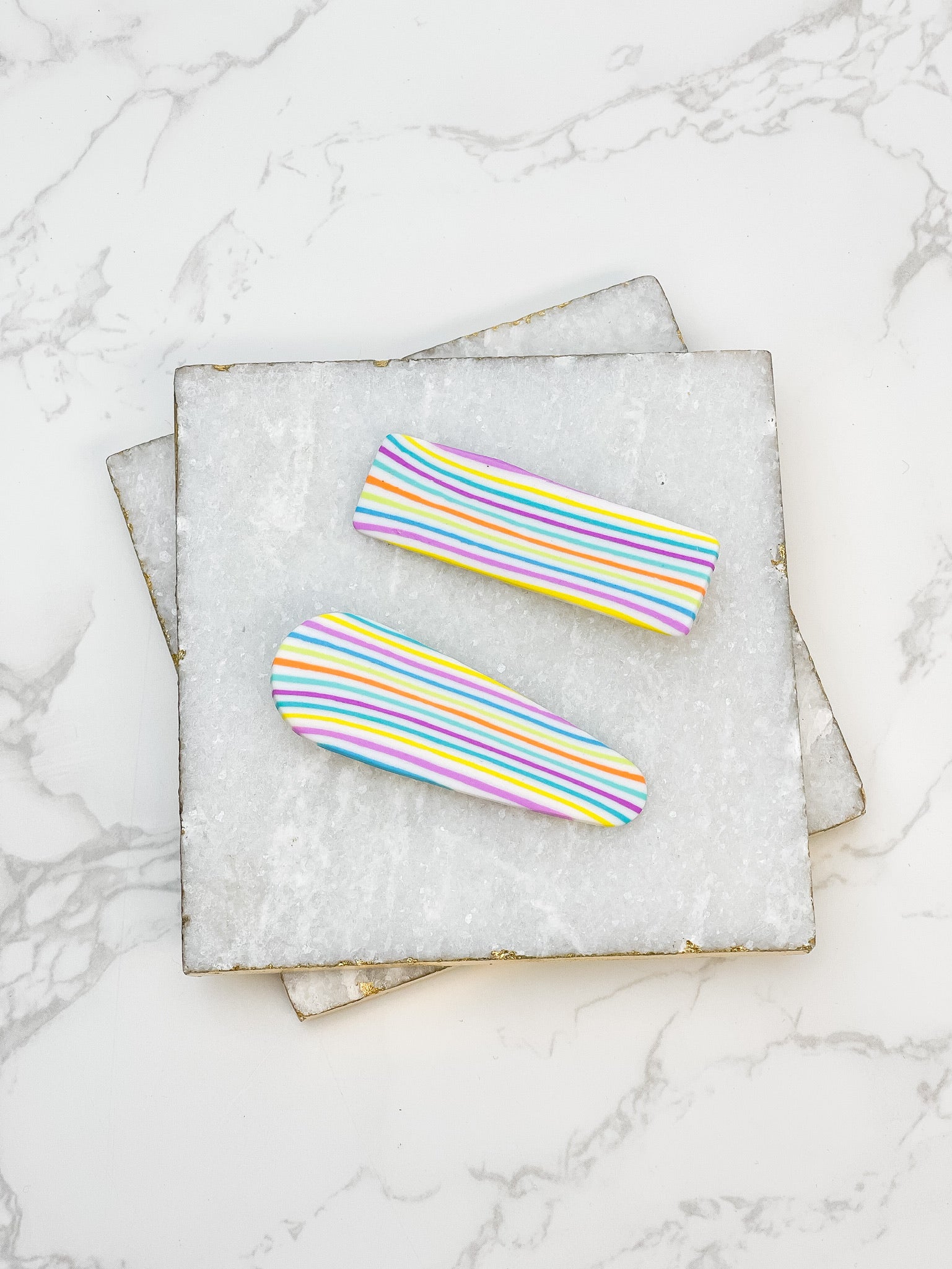 Rainbow Stripe Clay Hair Clip Set